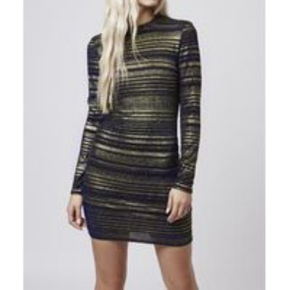 Topshop bodycon black and gold long sleeve dress - Picture 6 of 6
